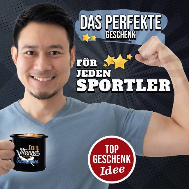 Tassendruck Schwarze Emaille- mit Spruch - Echte Männer gehen Schwimmen Discount Store für neue Produkte