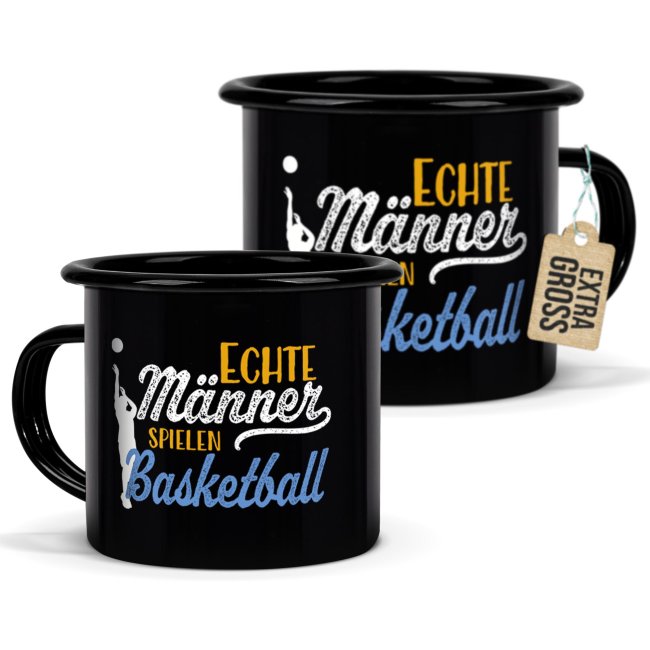 Tassendruck Schwarze Emaille- mit Spruch - Echte Männer spielen Basketball