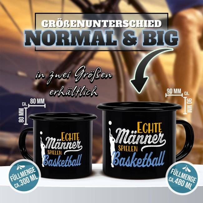 Tassendruck Schwarze Emaille- mit Spruch - Echte Männer spielen Basketball Super Rabatt