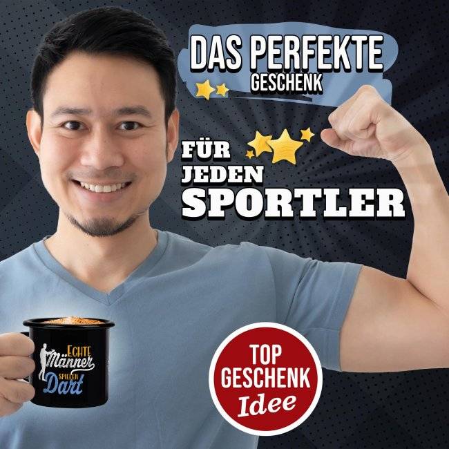 Tassendruck Schwarze Emaille- mit Spruch - Echte Männer spielen Dart Riesige Rabatte