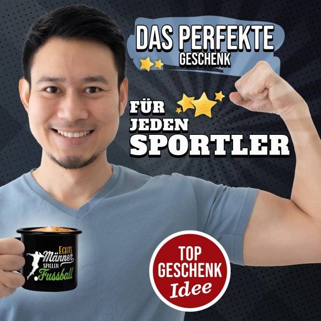 Tassendruck Schwarze Emaille- mit Spruch - Echte Männer spielen Fußball Clearance-Verkauf