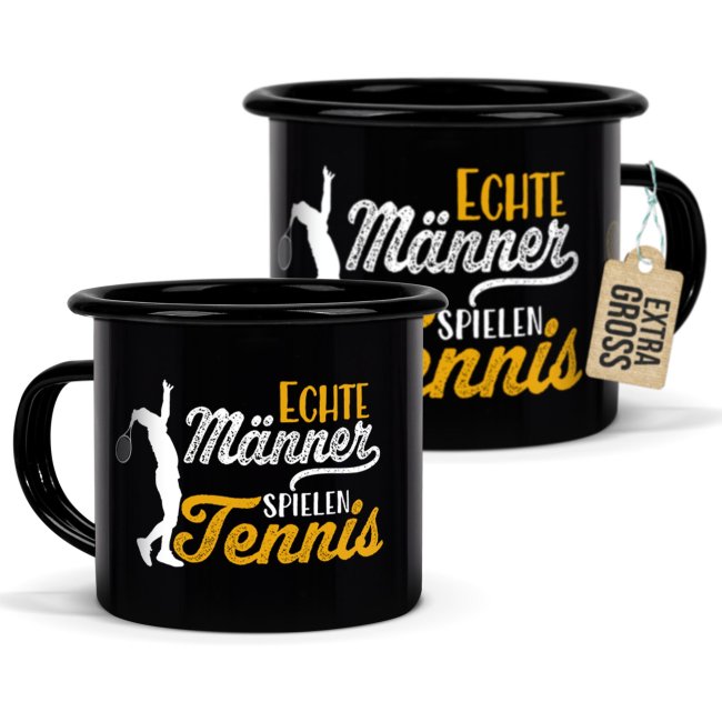 Tassendruck Schwarze Emaille- mit Spruch - Echte Männer spielen Tennis
