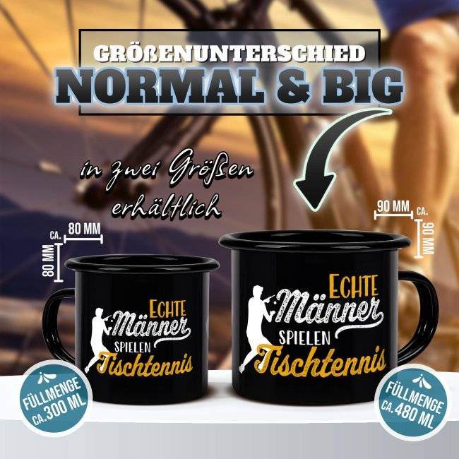 Tassendruck Schwarze Emaille- mit Spruch - Echte Männer spielen Tischtennis Begrenzt auf 3 Tage
