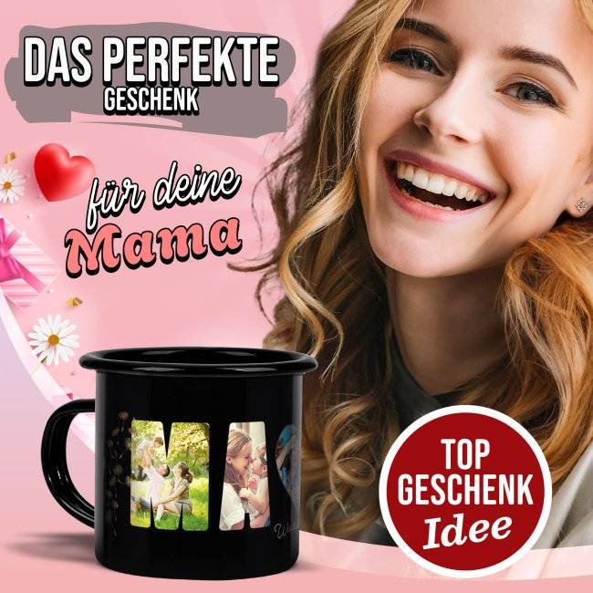 Tassendruck Schwarze aus Emaille - Wir lieben dich, Mama - mit 5 Fotos Speichern exportieren