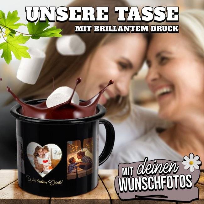 Tassendruck Schwarze aus Emaille - Wir lieben dich, Mama - mit 5 Fotos Speichern exportieren