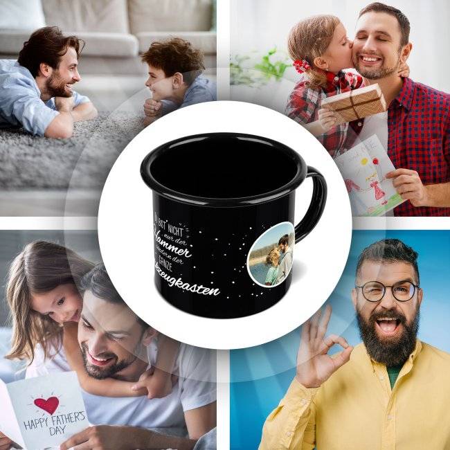 Tassendruck Spruchtasse aus schwarzer Emaille - Kein Hammer, ganzer Werkzeugkasten - mit 2 Fotos gestalten Black Friday Preise