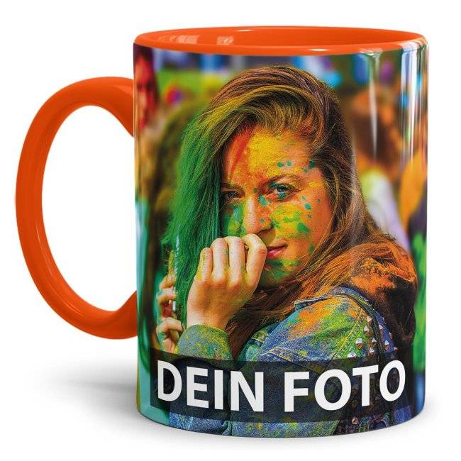 Tassendruck Panoramatasse innen/Henkel orange