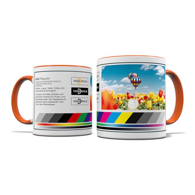 Tassendruck Fototasse Rand/Henkel orange Fabrikpreis