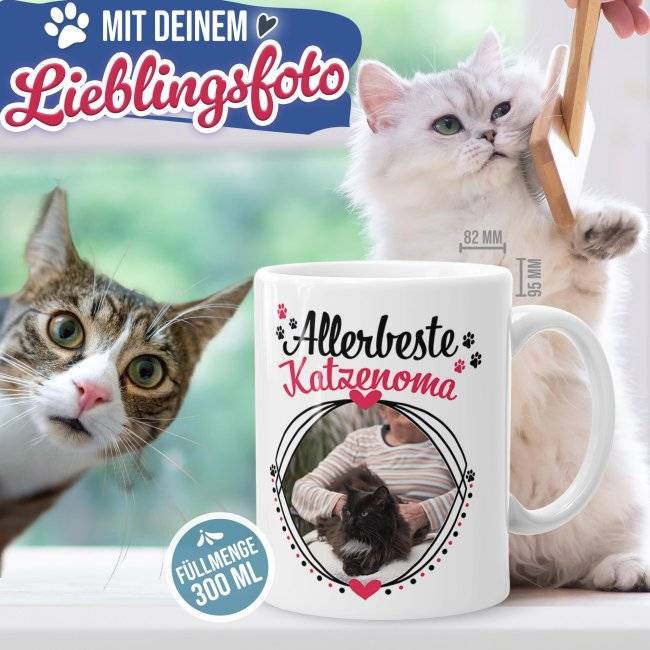 Tassendruck mit Spruch - Allerbeste Katzenoma - mit Foto gestalten Tiefpreis