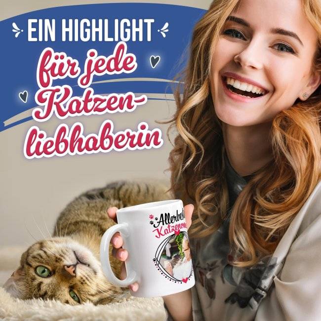 Tassendruck mit Spruch - Allerbeste Katzenoma - mit Foto gestalten Tiefpreis