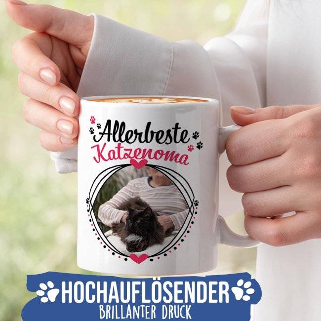 Tassendruck mit Spruch - Allerbeste Katzenoma - mit Foto gestalten Tiefpreis