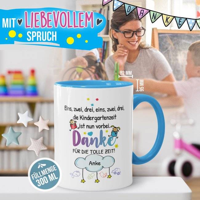 Tassendruck Personalisierbare für Erzieher - Eins, Zwei, Drei - Danke für die tolle Zeit - mit Name Neueste Stile