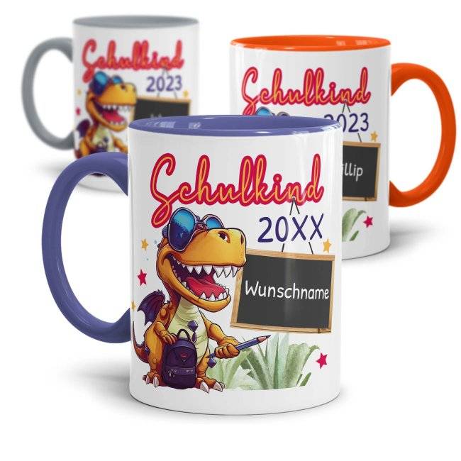 Tassendruck zur Einschulung - Dino - Schulkind - mit Jahr und Name