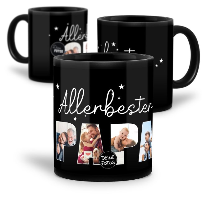 Tassendruck Schwarze - Allerbester Papa oder Opa - hochglänzend - mit 3 oder 4 Fotos gestalten