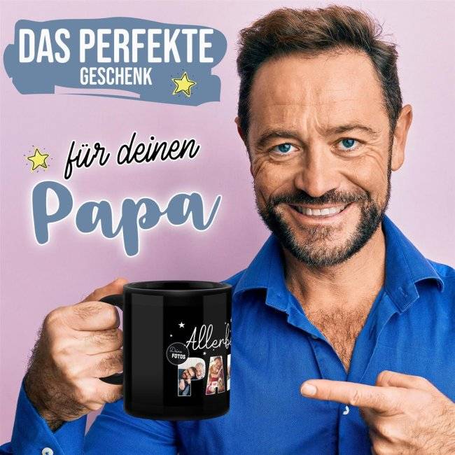 Tassendruck Schwarze - Allerbester Papa oder Opa - hochglänzend - mit 3 oder 4 Fotos gestalten Bis zu 65% Rabatt