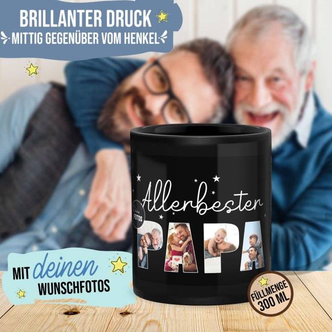 Tassendruck Schwarze - Allerbester Papa oder Opa - hochglänzend - mit 3 oder 4 Fotos gestalten Bis zu 65% Rabatt