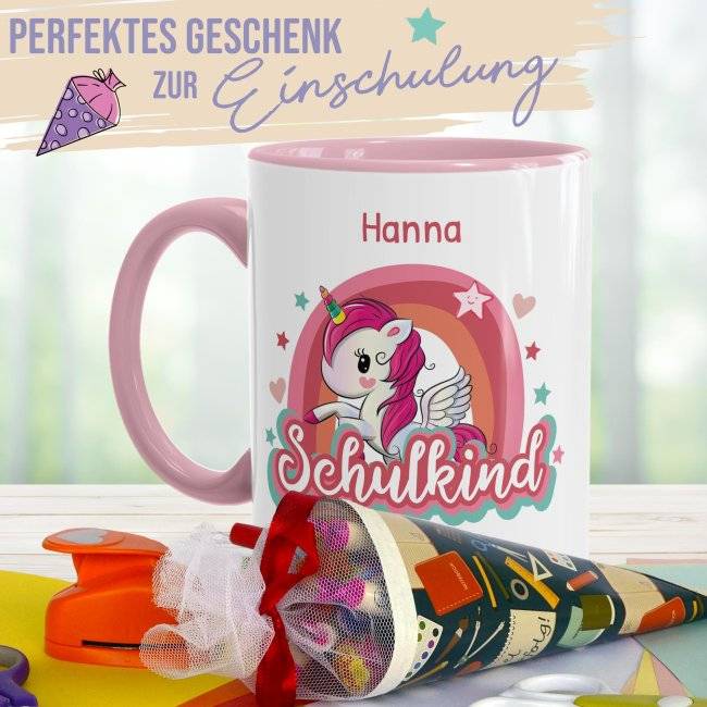 Tassendruck zur Einschulung - Einhorn - Schulkind - mit Jahr und Name personalisierbar Discount Store für neue Produkte