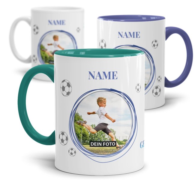 Tassendruck Geburtstagstasse für Kinder - Fotocollage Fußball - mit Alter und Name