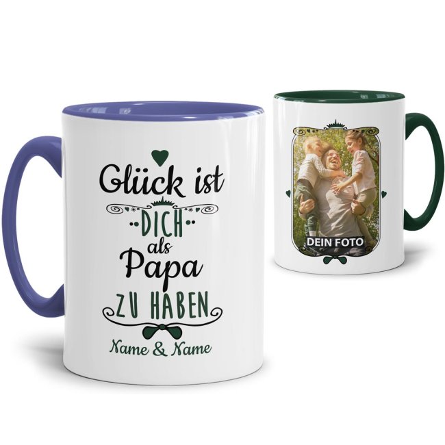 Tassendruck mit Namen und Foto - Glück ist, Dich zu haben - männlich