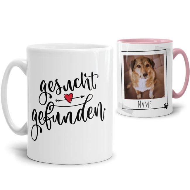 Tassendruck mit Spruch - Gesucht Gefunden - mit Foto & Name