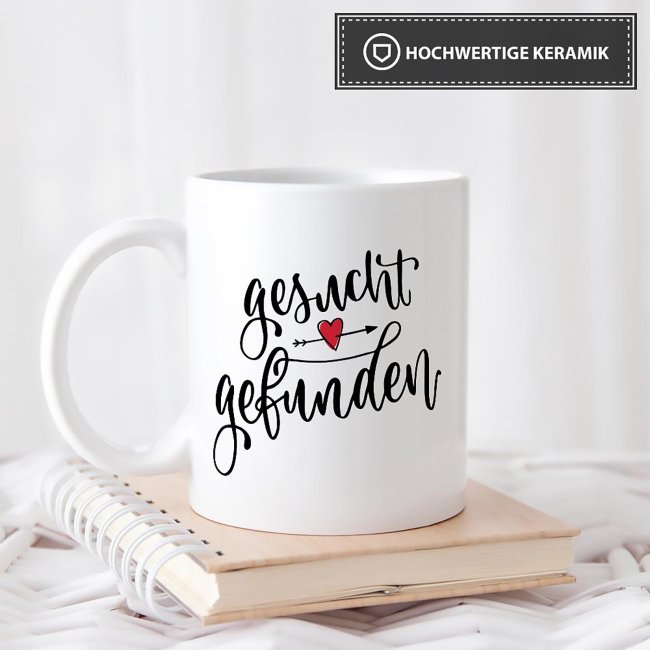 Tassendruck mit Spruch - Gesucht Gefunden - mit Foto & Name Fabrikladen
