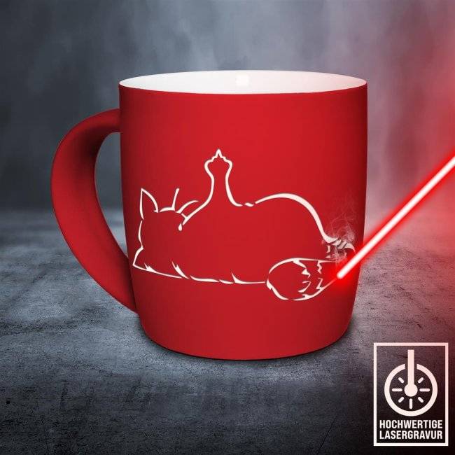 Tassendruck Tassen mit Lasergravur - Katze zeigt Mittelfinger 2025