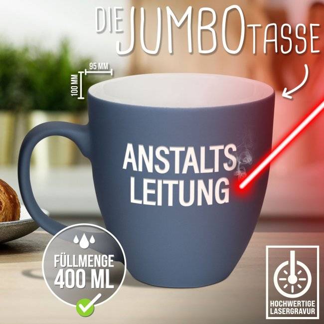 Tassendruck Samtig-matte Porzellantasse mit Gravur - XXL Jumbotasse - Anstaltsleitung - Softtouch-Effekt Outlet