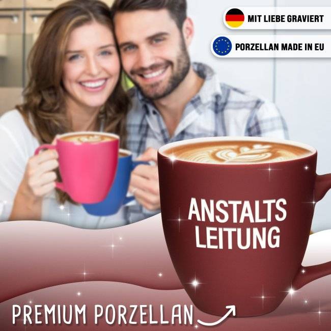 Tassendruck Samtig-matte Porzellantasse mit Gravur - XXL Jumbotasse - Anstaltsleitung - Softtouch-Effekt Outlet