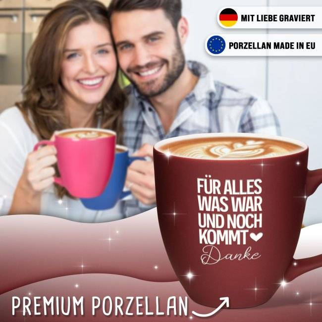 Tassendruck Samtig-matte Porzellantasse mit Gravur - XXL Jumbotasse - Danke - Softtouch-Effekt Günstiger Verkauf