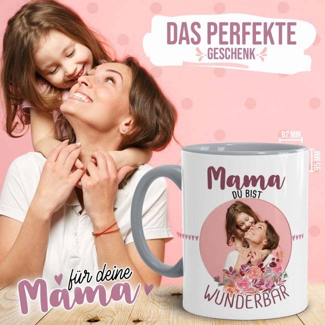 Tassendruck für Mama - Du bist wunderbar - mit Foto selbst gestalten Fabrikpreis