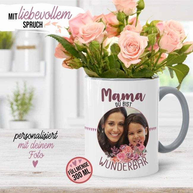 Tassendruck für Mama - Du bist wunderbar - mit Foto selbst gestalten Fabrikpreis