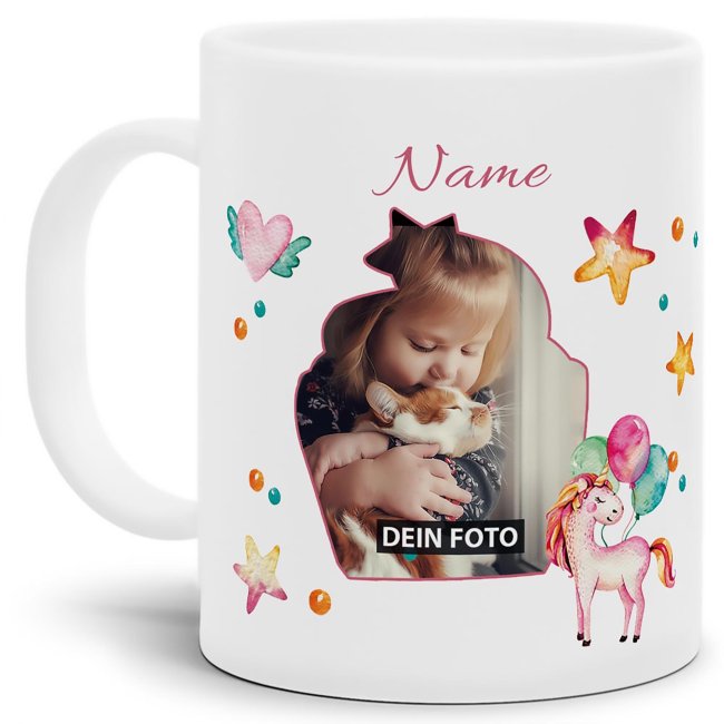 Tassendruck Plastiktasse mit Foto für Kinder - Einhorn - mit Name personalisierbar - aus robustem Kunststoff