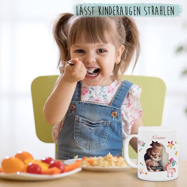 Tassendruck Plastiktasse mit Foto für Kinder - Einhorn - mit Name personalisierbar - aus robustem Kunststoff Günstig kaufen
