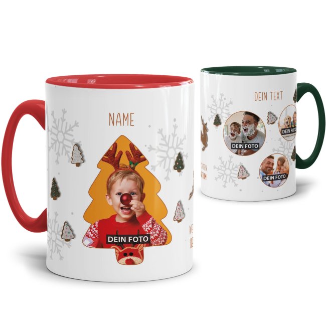 Tassendruck Weihnachtstasse mit Fotocollage - mit Wunschtext, Name und Datum