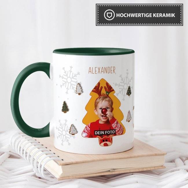 Tassendruck Weihnachtstasse mit Fotocollage - mit Wunschtext, Name und Datum Versandkostenfrei