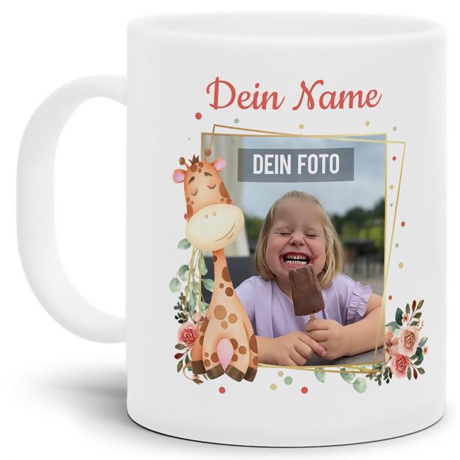 Tassendruck Plastiktasse mit Foto für Kinder - Giraffe - mit Name personalisierbar - aus robustem Kunststoff