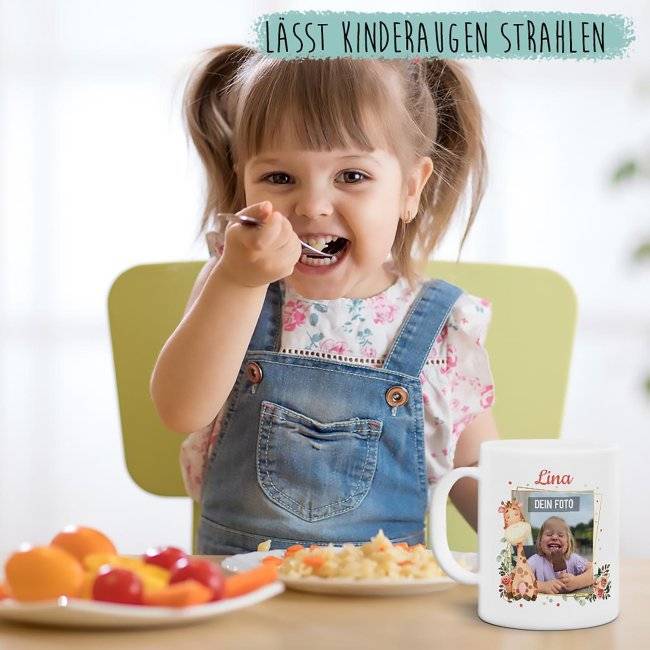 Tassendruck Plastiktasse mit Foto für Kinder - Giraffe - mit Name personalisierbar - aus robustem Kunststoff Cyber Monday