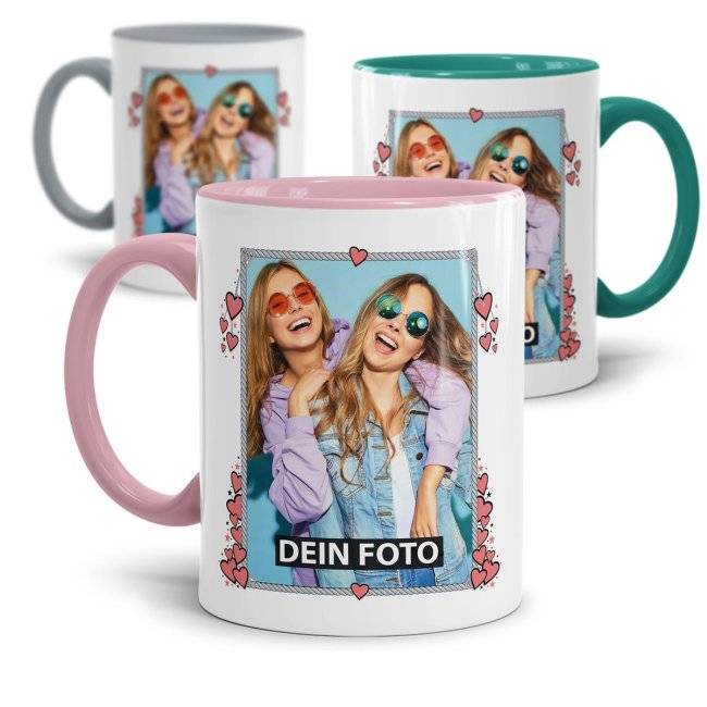 Tassendruck mit Fotorahmen Herzen