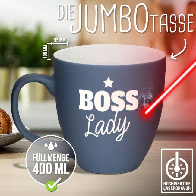 Tassendruck Samtig-matte Porzellantasse mit Gravur - XXL Jumbotasse - BOSS Lady - Softtouch Effect Bis zu 50% Rabatt