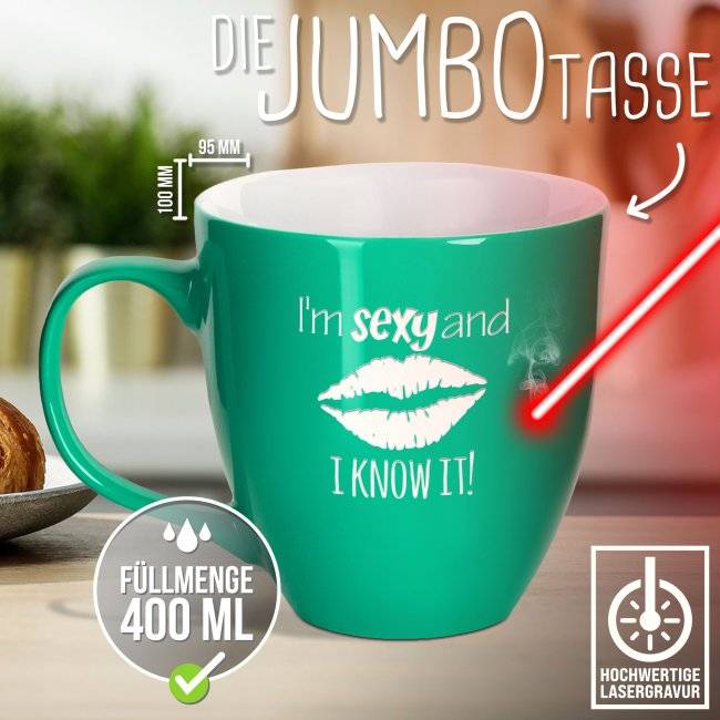 Tassendruck Hochglänzende Porzellantasse mit Gravur - XXL Jumbotasse - I'm sexy - Glossy Effect Discount Store für neue Produkte