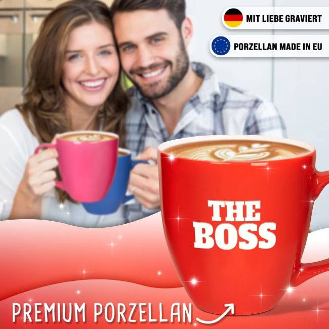 Tassendruck Hochglänzende Porzellantasse mit Gravur - XXL Jumbotasse - THE BOSS - Glossy Effect Nur noch ein Tag übrig