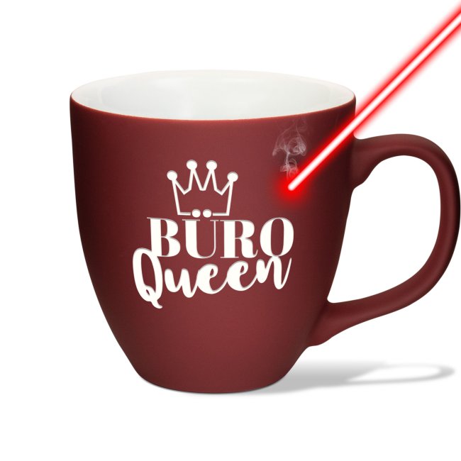 Tassendruck Samtig-matte Porzellantasse mit Gravur - XXL Jumbotasse - Büro QUEEN - Softtouch Effect