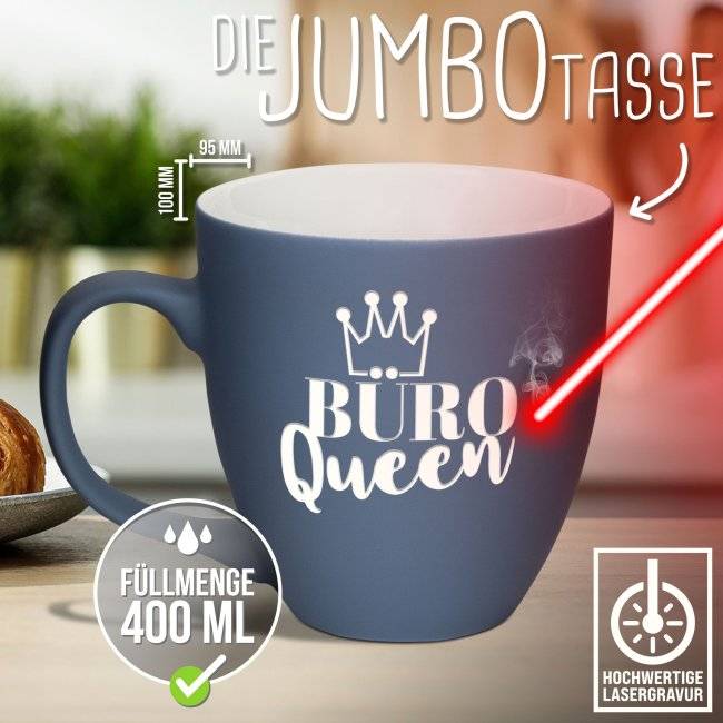 Tassendruck Samtig-matte Porzellantasse mit Gravur - XXL Jumbotasse - Büro QUEEN - Softtouch Effect Riesige Rabatte
