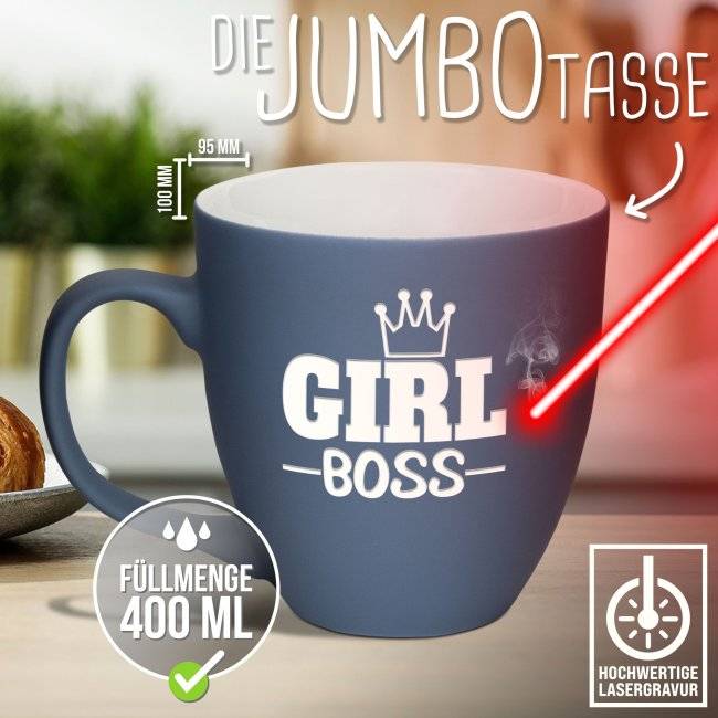 Tassendruck Samtig-matte Porzellantasse mit Gravur - XXL Jumbotasse - Girl BOSS - Softtouch Effect 50% Rabatt mit kostenlosem Versand