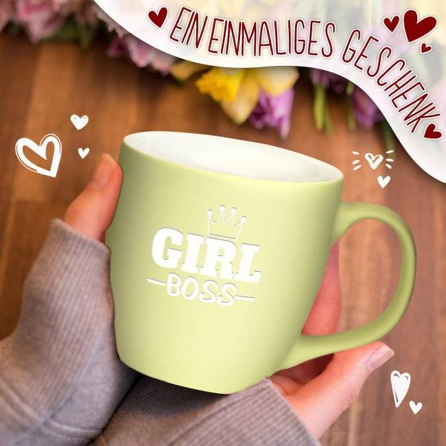 Tassendruck Samtig-matte Porzellantasse mit Gravur - XXL Jumbotasse - Girl BOSS - Softtouch Effect 50% Rabatt mit kostenlosem Versand