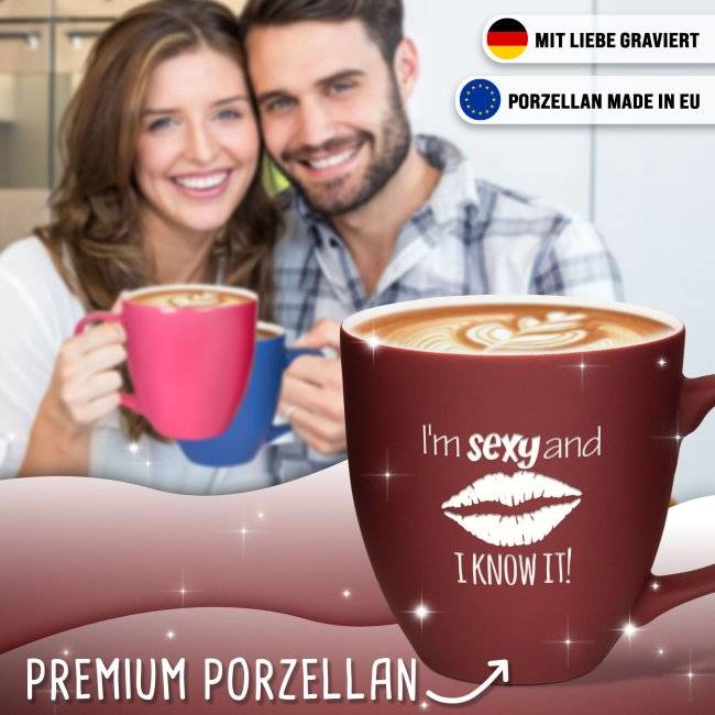 Tassendruck Samtig-matte Porzellantasse mit Gravur - XXL Jumbotasse - I'm sexy - Softtouch Effect Clearance-Verkauf