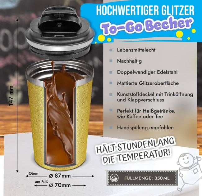 Tassendruck To Go Edelstahlbecher Glitzer - Hinter jedem Kind steht ein Lehrer Speichern exportieren