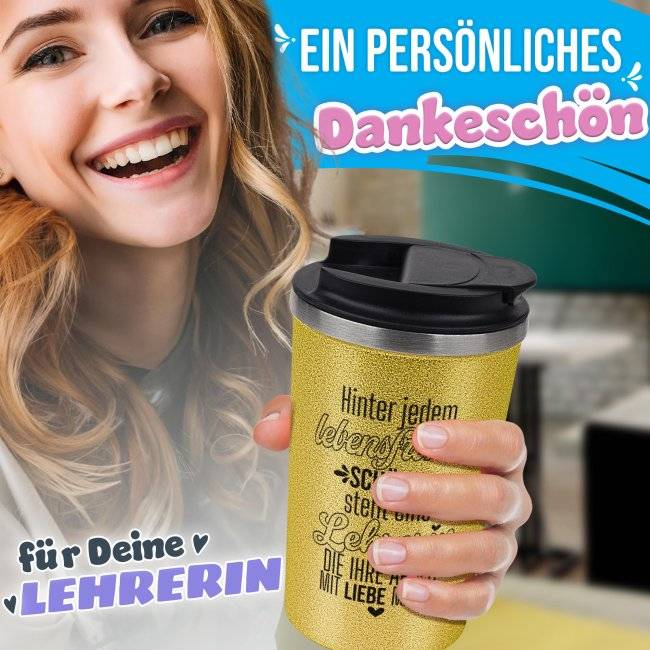 Tassendruck To Go Edelstahlbecher Glitzer - Hinter jedem Kind steht eine Lehrerin Im Verkauf
