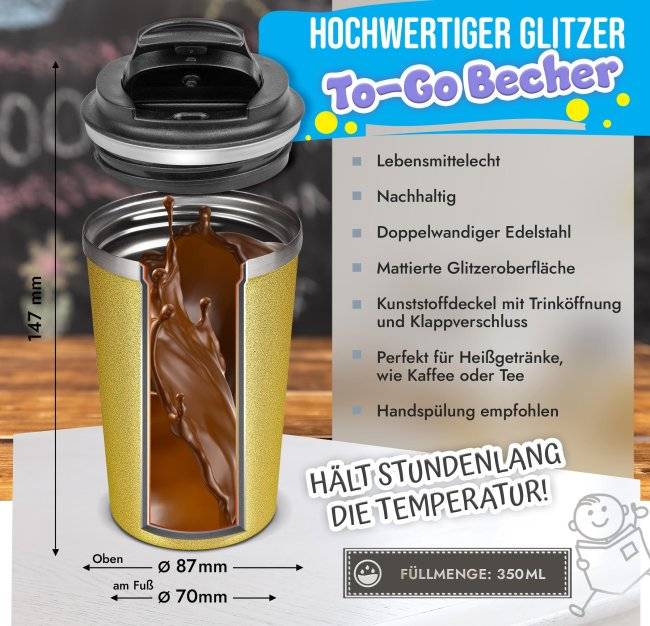Tassendruck To Go Edelstahlbecher Glitzer - Hinter jedem Kind steht eine Lehrerin Im Verkauf