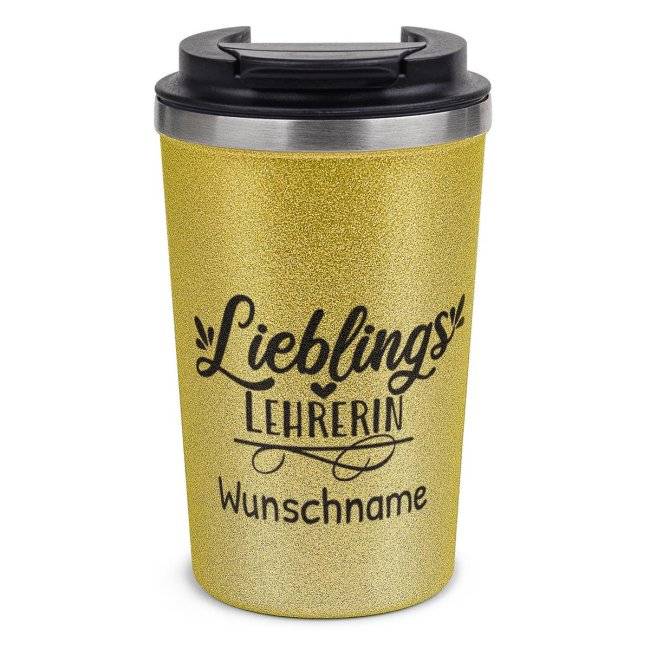 Tassendruck To Go Edelstahlbecher Glitzer - Lieblings-Lehrerin - mit Name